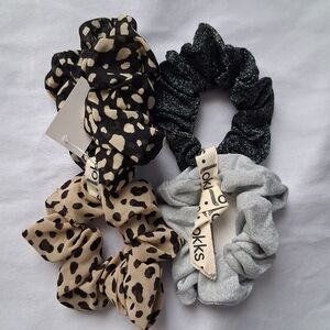 Stylish Kids Scrunchie Set - Black, Gray, Tan Hair Tie